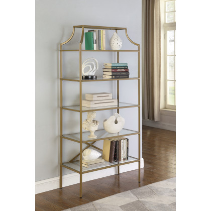 Coaster - 5-Tier Tempered Glass Shelves Bookcase in Matte Gold