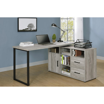 Coaster Hertford L-Shape Office Desk with Storage - Gray Driftwood