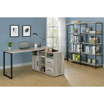 Coaster Hertford L-Shape Office Desk with Storage - Gray Driftwood