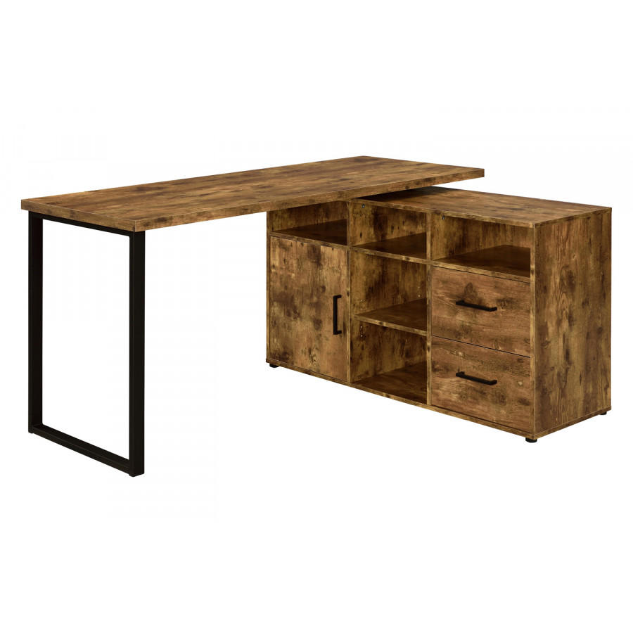 Coaster Hertford L-Shape Office Desk with Storage - Antique Nutmeg