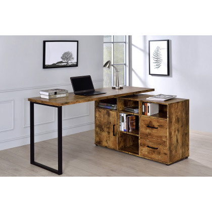 Coaster Hertford L-Shape Office Desk with Storage - Antique Nutmeg
