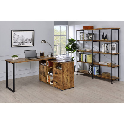 Coaster Hertford L-Shape Office Desk with Storage - Antique Nutmeg