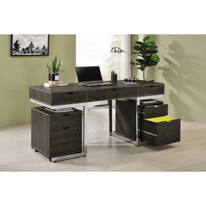 Coaster - Noorvik 3-Drawer Writing Desk in Dark Oak/Chrome
