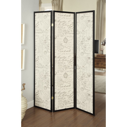 Coaster - 3-Panel French Script Print Folding Screen in Espresso
