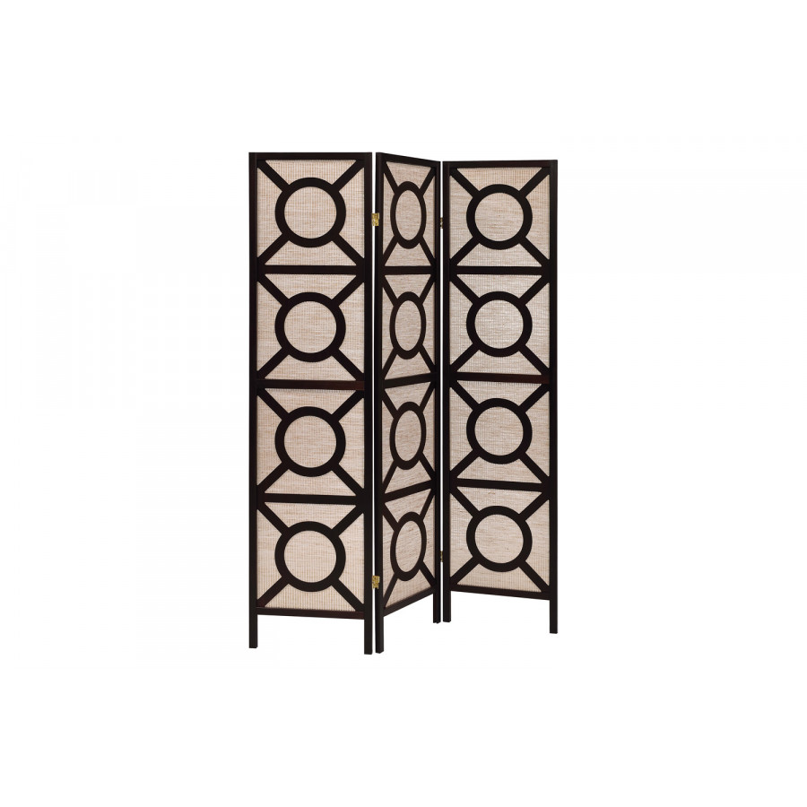 Coaster - 3-Panel Geometric Folding Screen in Tan/Cappuccino