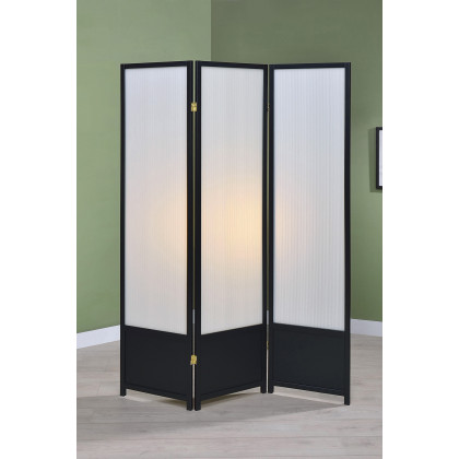 Coaster - 3-Panel Folding Floor Screen in Translucent/Black