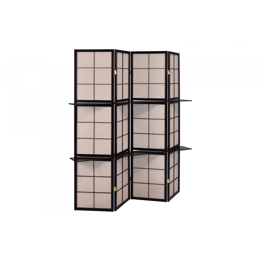 Coaster - 4-Panel Folding Screen With Removable Shelves in Tan/Cappuccino