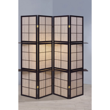 Coaster - 4-Panel Folding Screen With Removable Shelves in Tan/Cappuccino