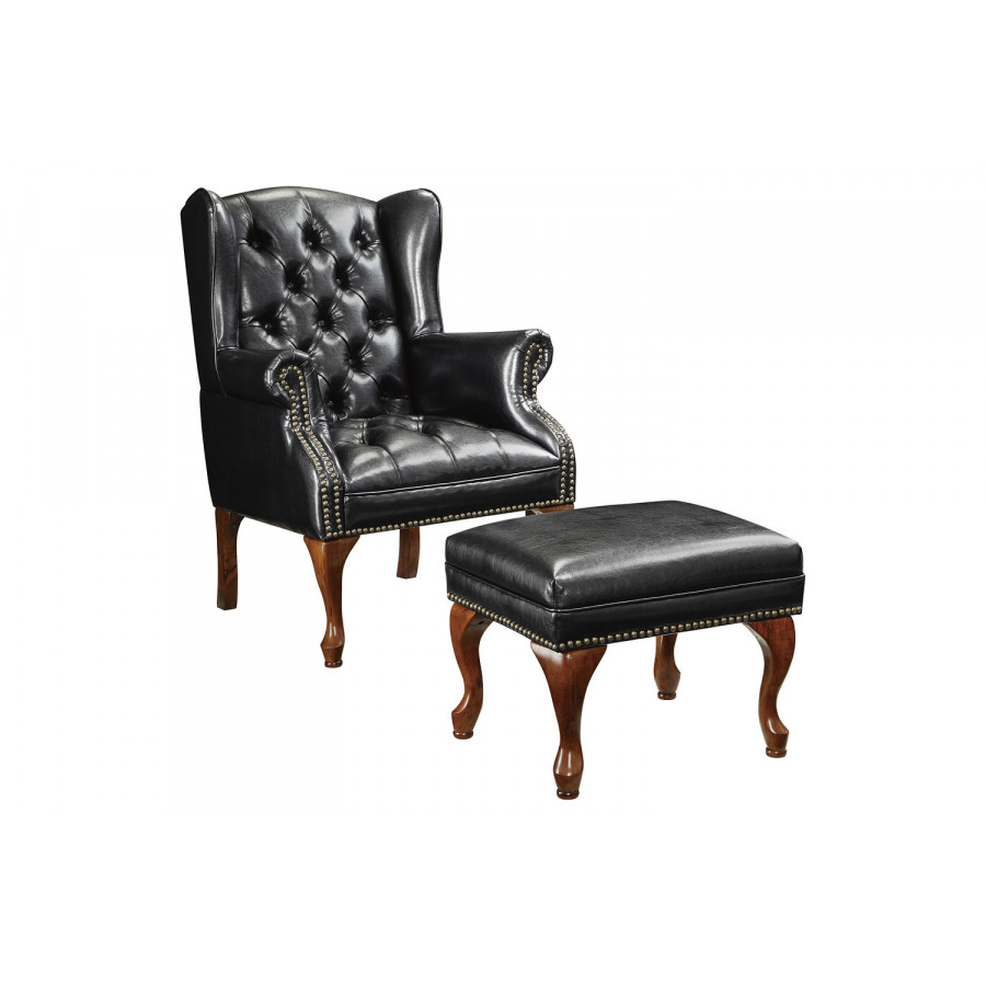 Coaster - Button Tufted Back Accent Chair With Ottoman in Black/Espresso