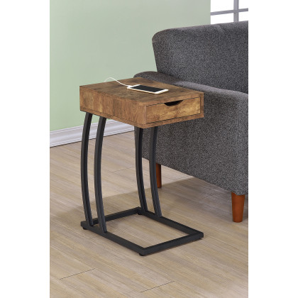 Coaster Accent Table with Power Outlet - Antique Nutmeg