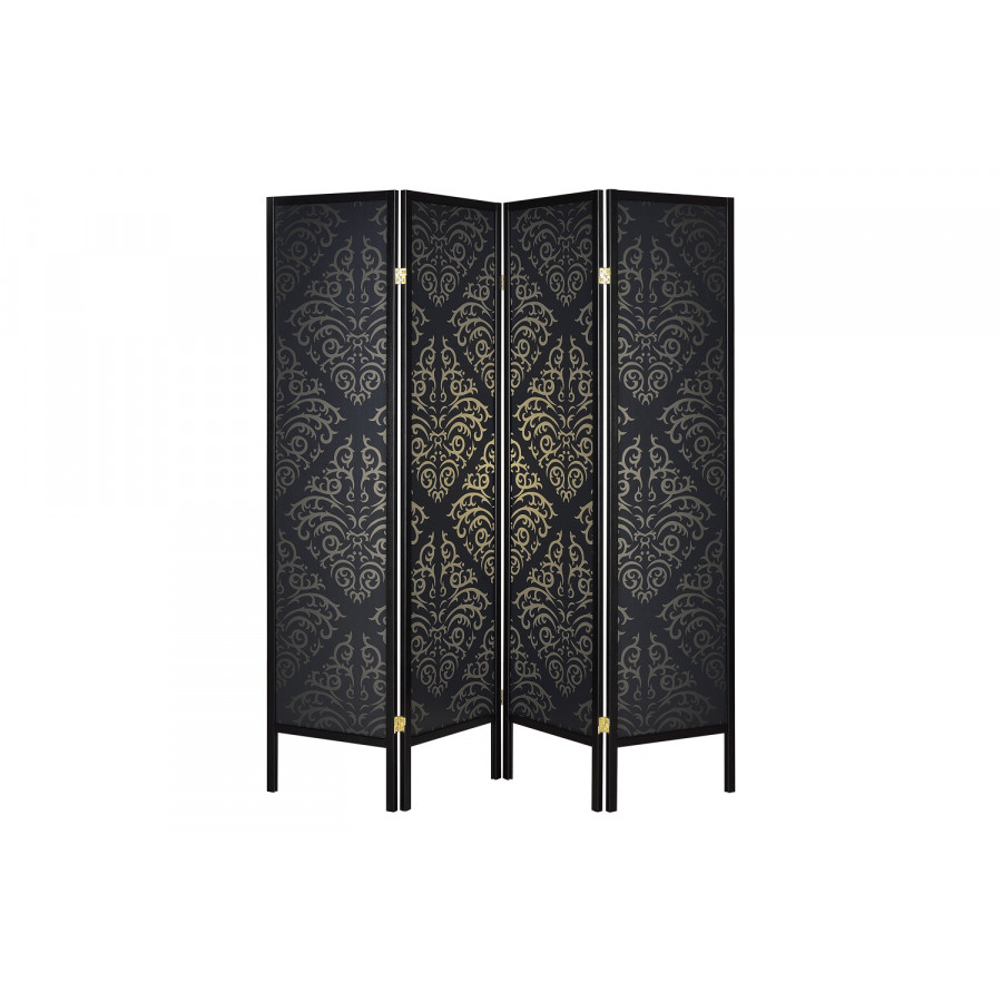 Coaster - 4-Panel Damask Pattern Folding Screen in Black
