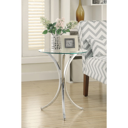 Coaster - Round Accent Table With Curved Legs in Chrome