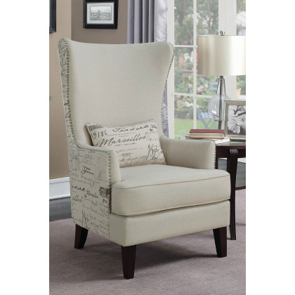 Coaster - Curved Arm High Back Accent Chair in Cream