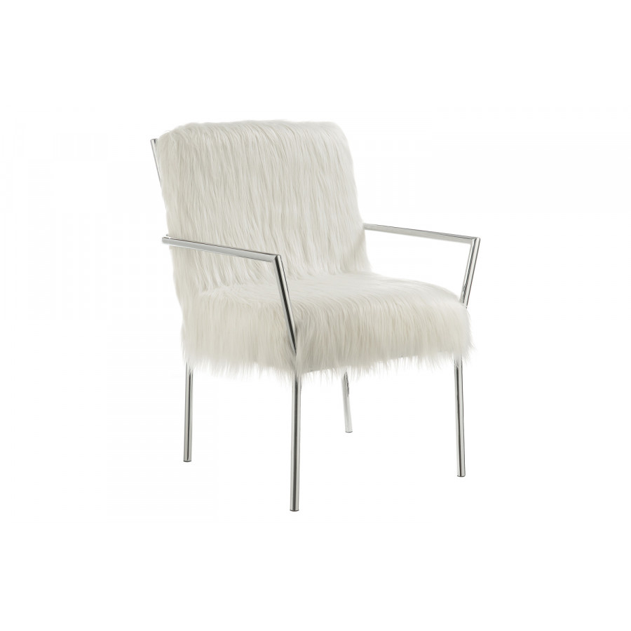 Coaster - Faux Sheepskin Upholstered Accent Chair With Metal Arm in White