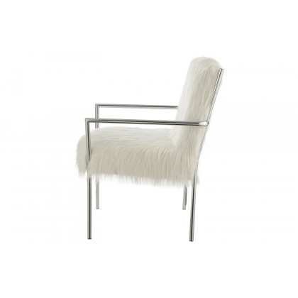 Coaster - Faux Sheepskin Upholstered Accent Chair With Metal Arm in White