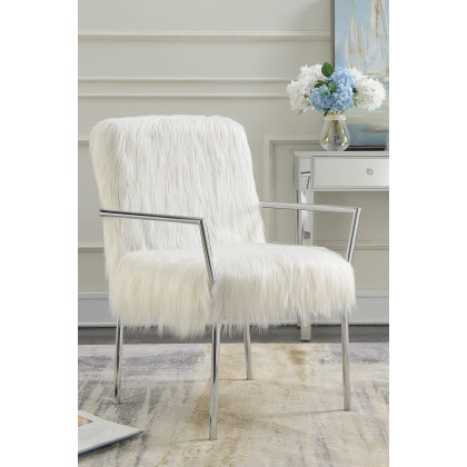 Coaster - Faux Sheepskin Upholstered Accent Chair With Metal Arm in White