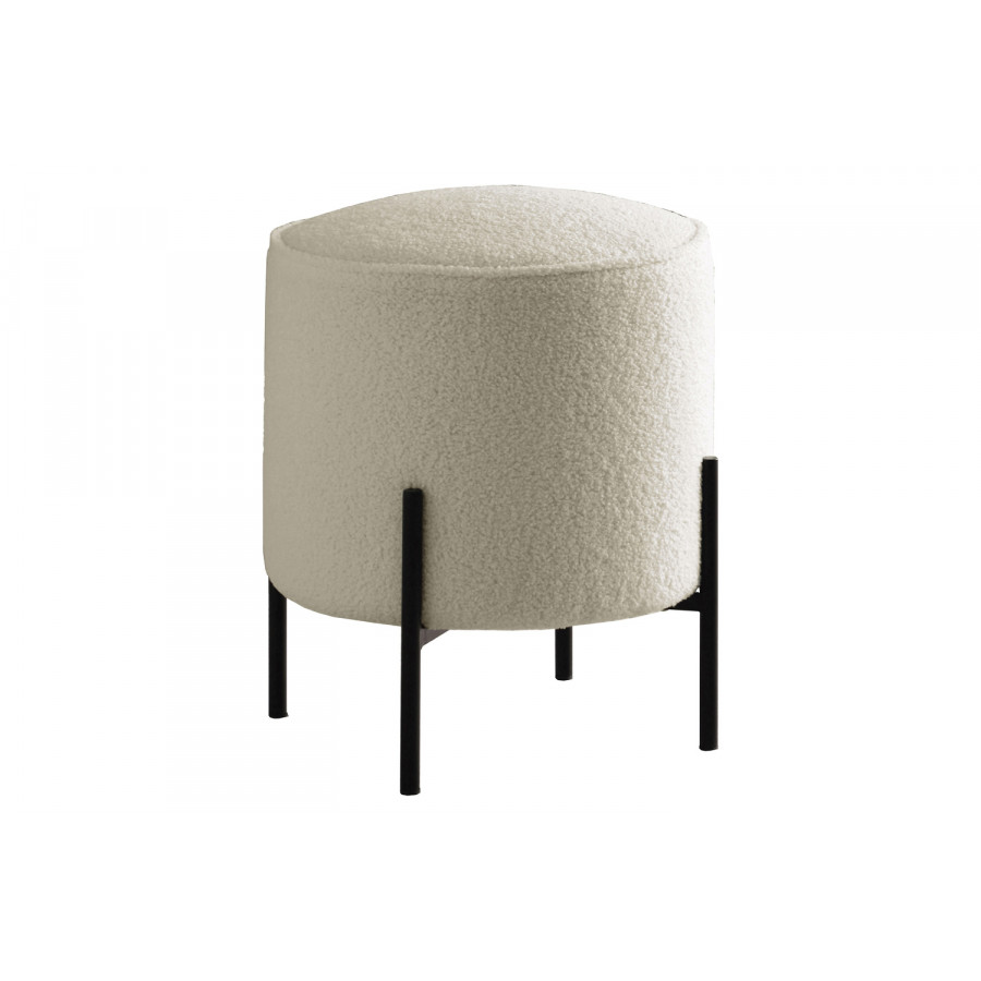Coaster - Round Upholstered Ottoman in Beige/Matte Black