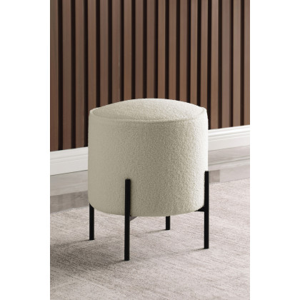 Coaster - Round Upholstered Ottoman in Beige/Matte Black