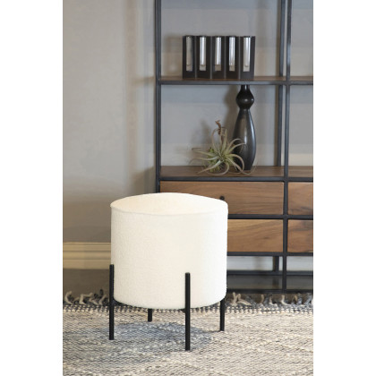 Coaster - Round Upholstered Ottoman in Beige/Matte Black