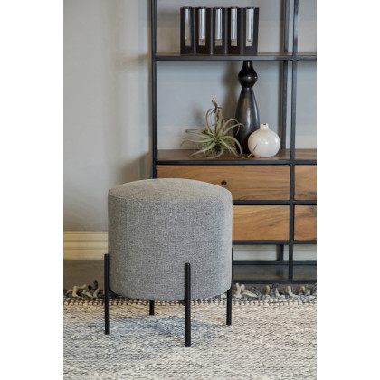 Coaster Round Upholstered Ottoman with Metal Legs - Latte