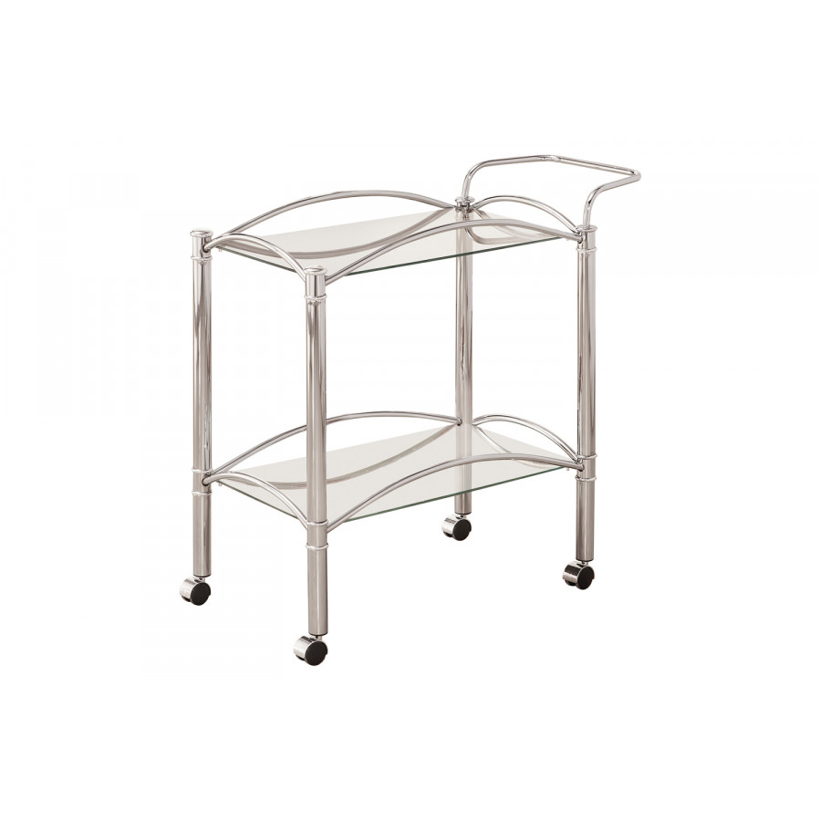 Coaster - 2-Tier Serving Cart With Glass Top in Chrome/Clear