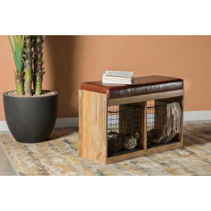 Coaster - 2-Basket Upholstered Accent Bench in Brown/Natural