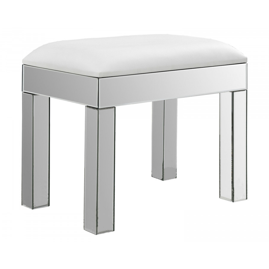 Coaster - Rectangular Upholstered Vanity Stool in White/Mirror
