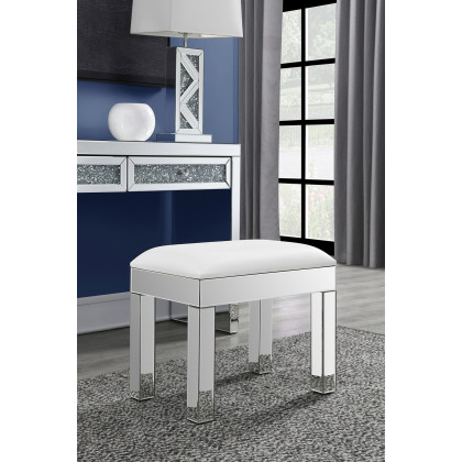 Coaster - Rectangular Upholstered Vanity Stool in White/Mirror