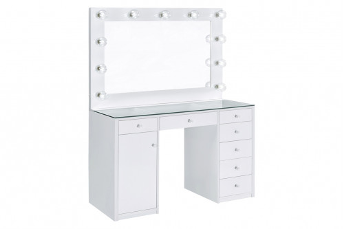 Coaster™ 7-Drawer Glass Top Vanity Desk With Lighting - White