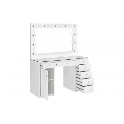 Coaster - 7-Drawer Glass Top Vanity Desk With Lighting in White