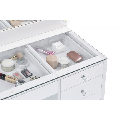Coaster - 7-Drawer Glass Top Vanity Desk With Lighting in White