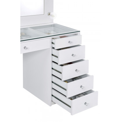 Coaster - 7-Drawer Glass Top Vanity Desk With Lighting in White