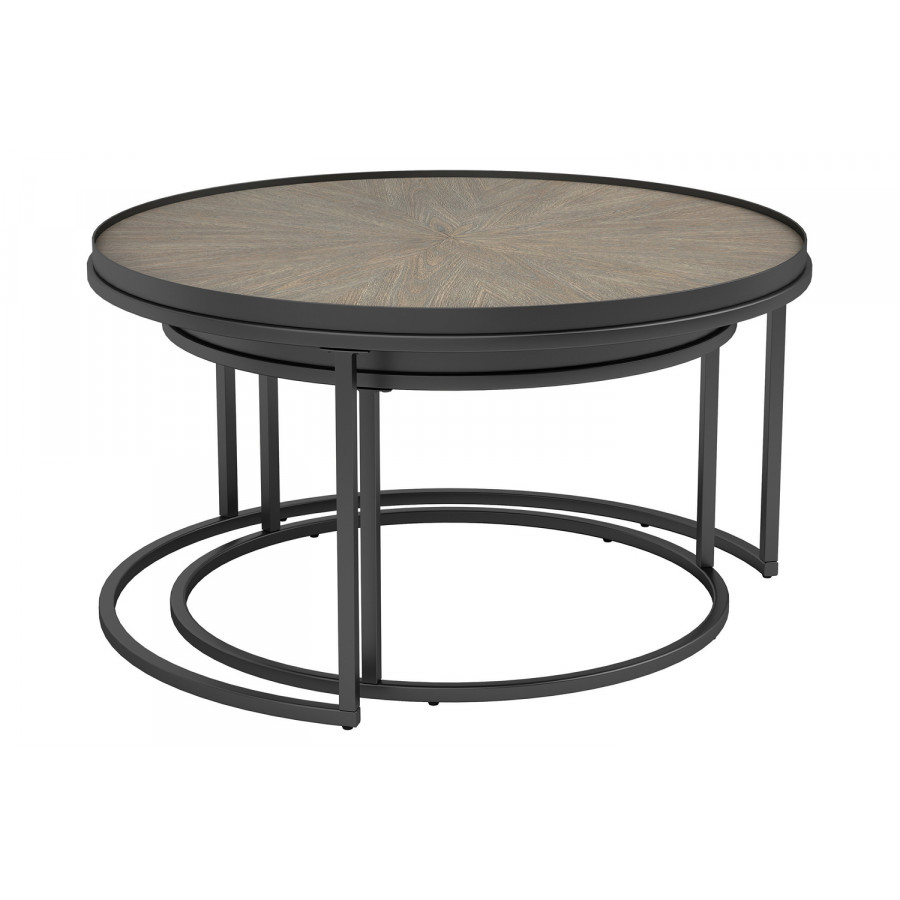 Coaster - 2-Piece Round Nesting Tables in Weathered Elm