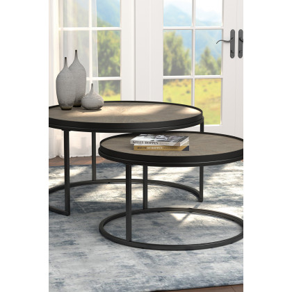 Coaster - 2-Piece Round Nesting Tables in Weathered Elm
