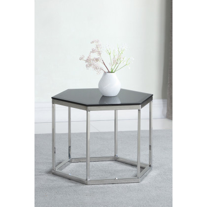 Coaster Hexagon Glass Top Accent Table - Black/Silver