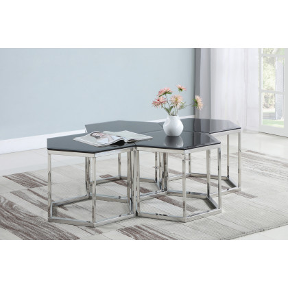 Coaster Hexagon Glass Top Accent Table - Black/Silver