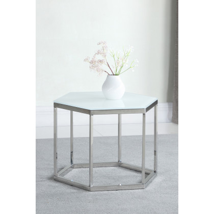 Coaster Hexagon Glass Top Accent Table - White/Silver