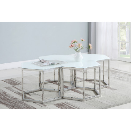 Coaster Hexagon Glass Top Accent Table - White/Silver