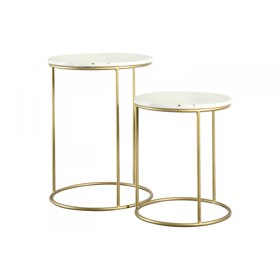 Coaster - 2-Piece Round Marble Top Nesting Tables in White/Gold