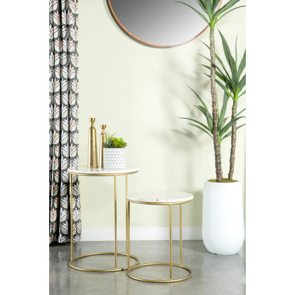 Coaster - 2-Piece Round Marble Top Nesting Tables in White/Gold