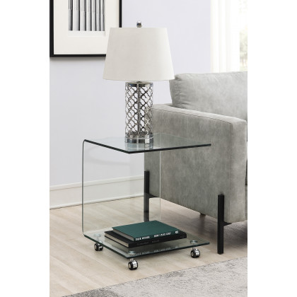 Coaster - C-Shaped Accent Table With Casters in Clear