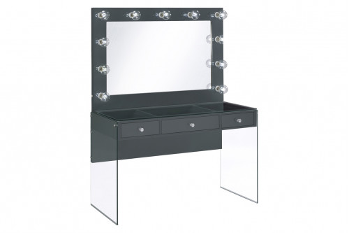 Coaster™ 3-Drawer Vanity Desk With Lighting - Mirror Gray High Gloss
