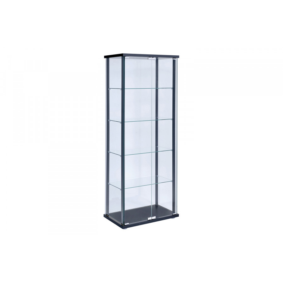 Coaster - 5-Shelf Glass Curio Cabinet in Black/Clear