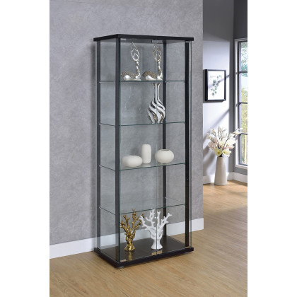 Coaster - 5-Shelf Glass Curio Cabinet in Black/Clear