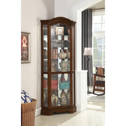 Coaster - 6-Shelf Corner Curio Cabinet in Burnished Brown