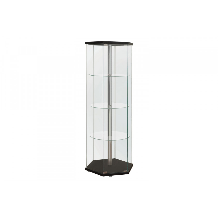 Coaster 4-Shelf Hexagon Shaped Curio Cabinet - Black/Clear