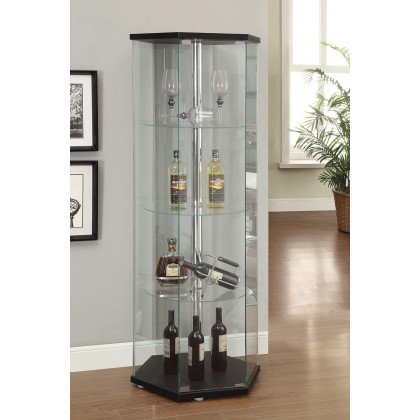 Coaster 4-Shelf Hexagon Shaped Curio Cabinet - Black/Clear