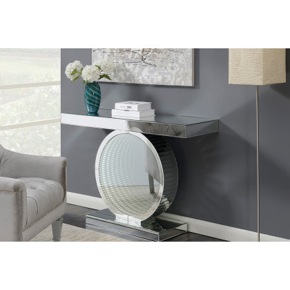 Coaster - Rectangular Console Table With Circular Base in Clear Mirror