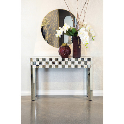 Coaster - Checker Pattern Rectangular Console Table in Silver