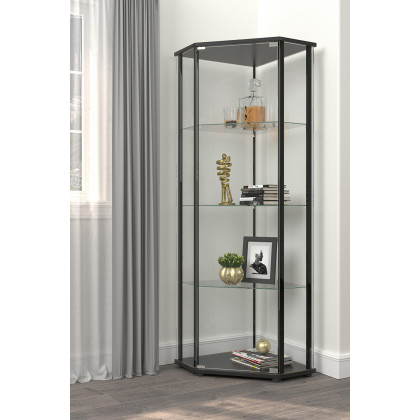 Coaster - Glass Shelf Curio Cabinet in Clear/Black